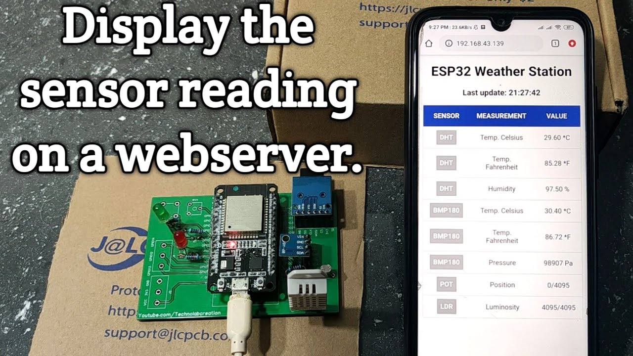 ESP32 weather station ,display the sensor readings on a web server.