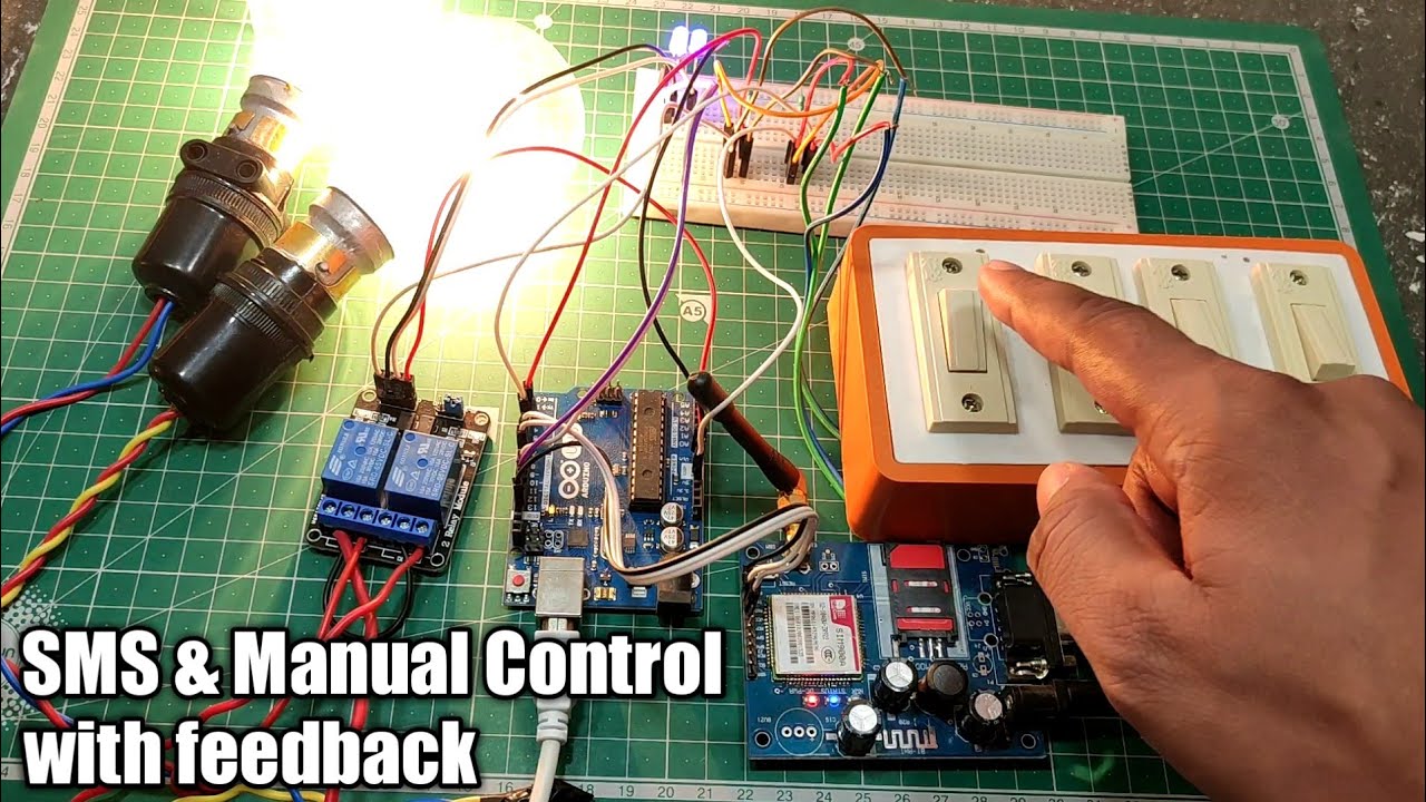 SMS and Manual Control HomeAutomation System with feedback using GSM Module & Arduino uno