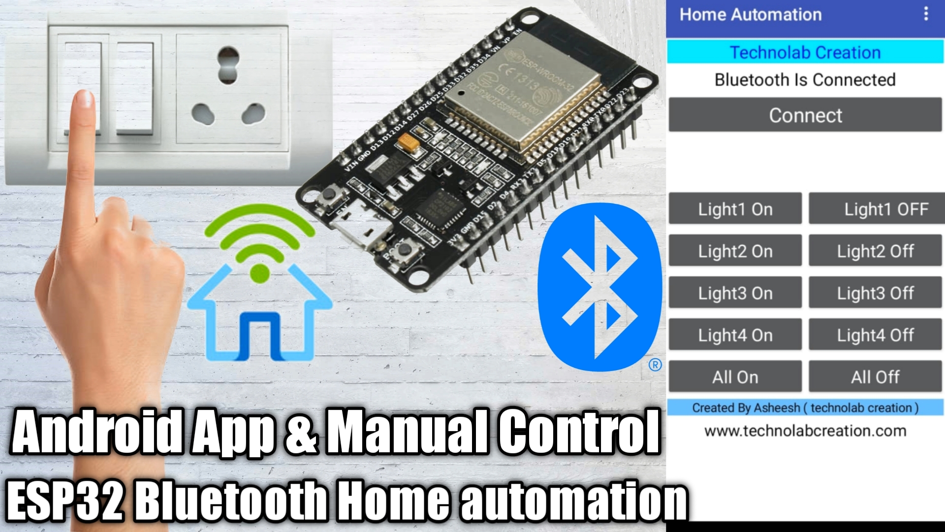 ESP32 Bluetooth HomeAutomation  Using Android App and Manual Switches.